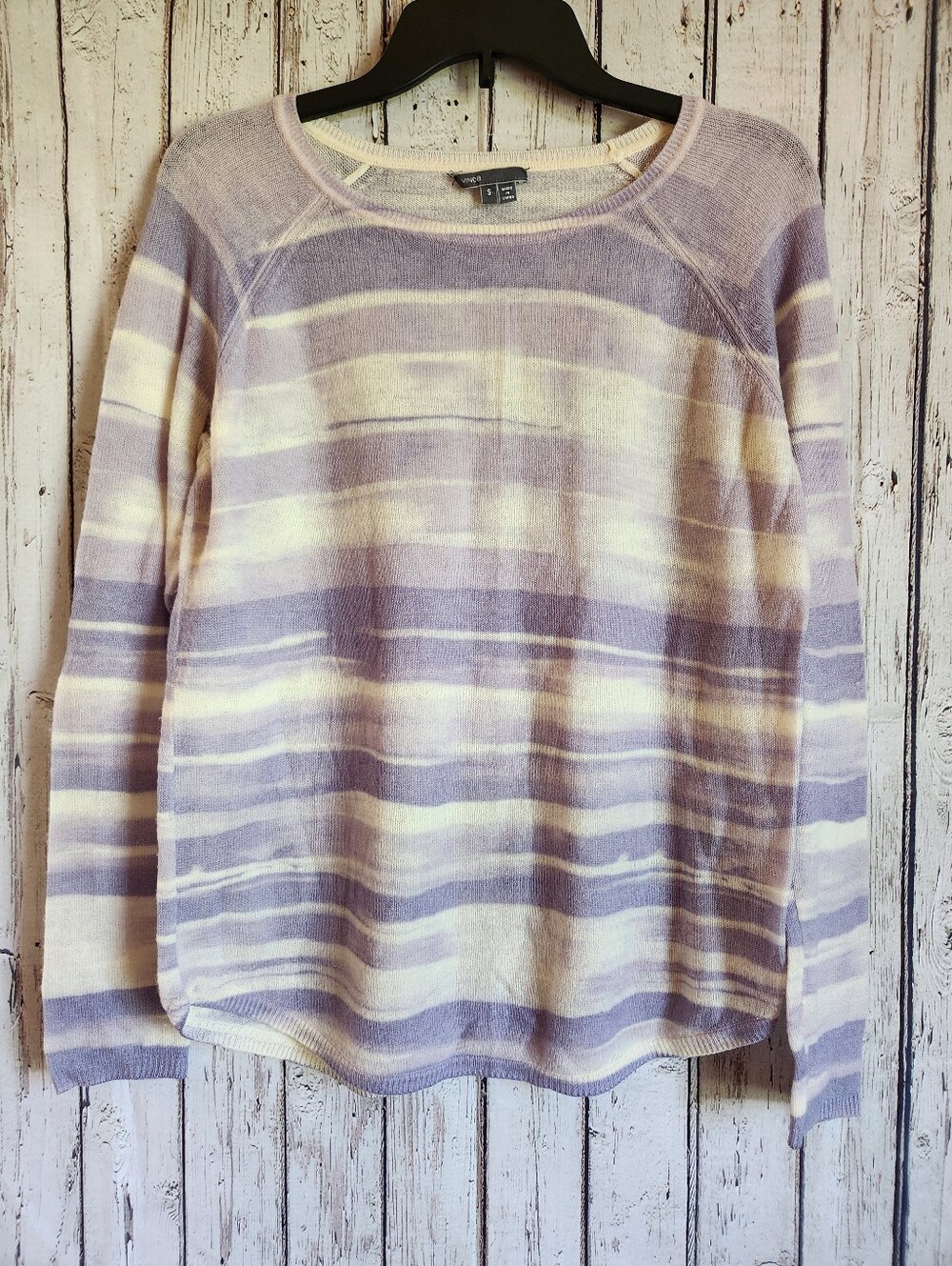 VINCE Wool Cashmere Blend Striped Sweater Lavender Cream Small